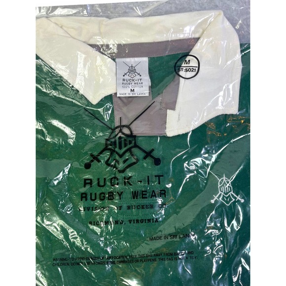 Vintage Mens MED Ruck-It Rugby Green Long-Sleeve Shirt, 100% Cotton NEW - Picture 6 of 8